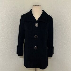 Whimsical JM Collection Black Textured Women's Jacket Silver Buttons M Medium